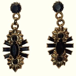 Elizabeth Cole Gold Tone Earrings with Black Rhinestones